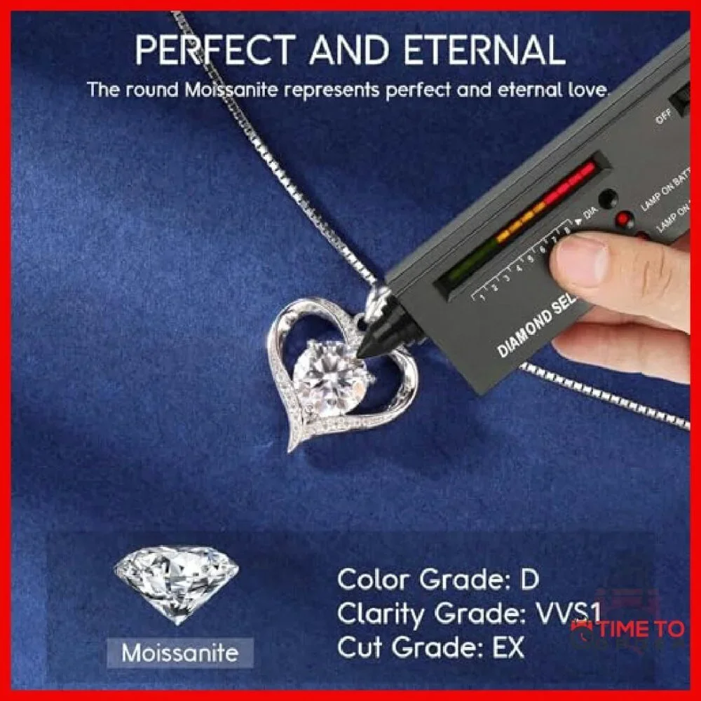 Sterling Silver Moissanite Heart Necklace 19